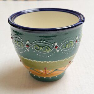 Flower Pot Planter Folk Art Pottery Handmade Hand Painted Rio Salado Spain